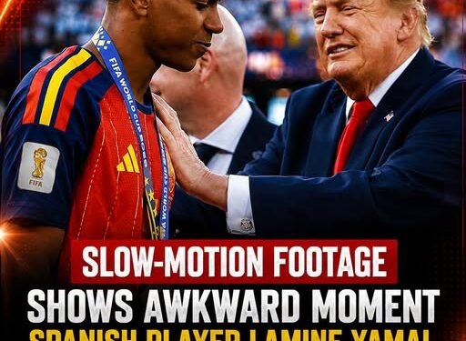 Slow-motion footage shows awkward moment Spanish player Lamine Yamal initially refuses to shake Trump’s hand